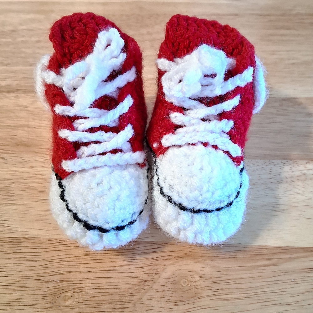 Handmade Red and White Kids Crochet Shoes